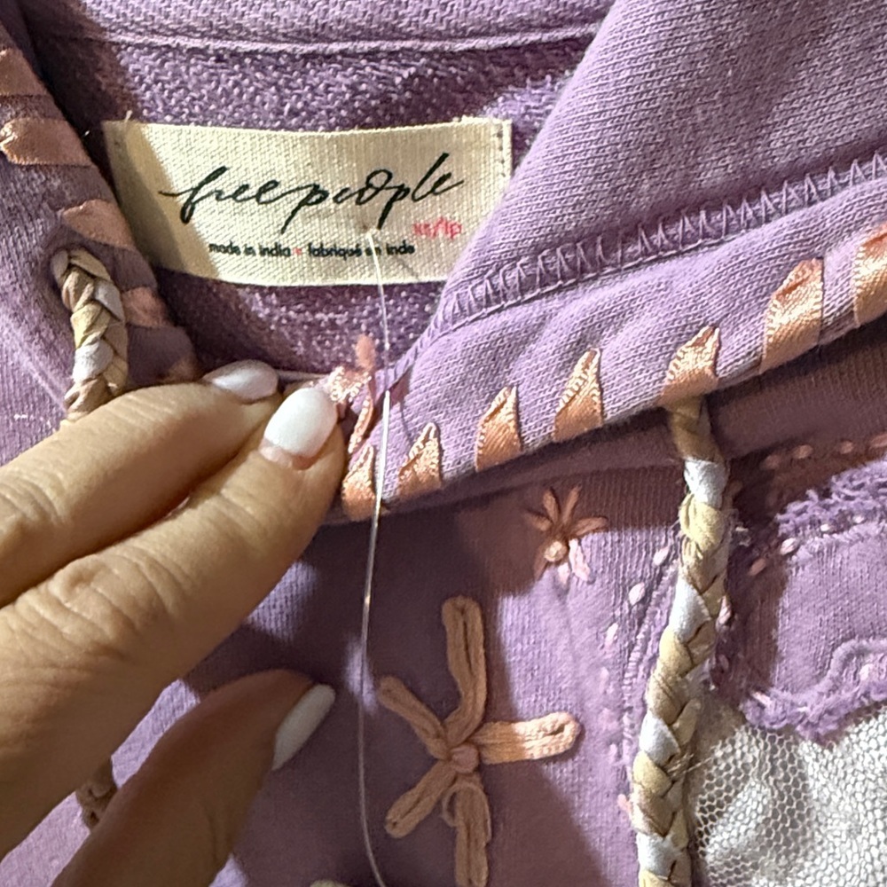 Free People Love Letters Lavender Hoodie Embroidered XS NWT Sold Out Unique - Picture 4 of 8